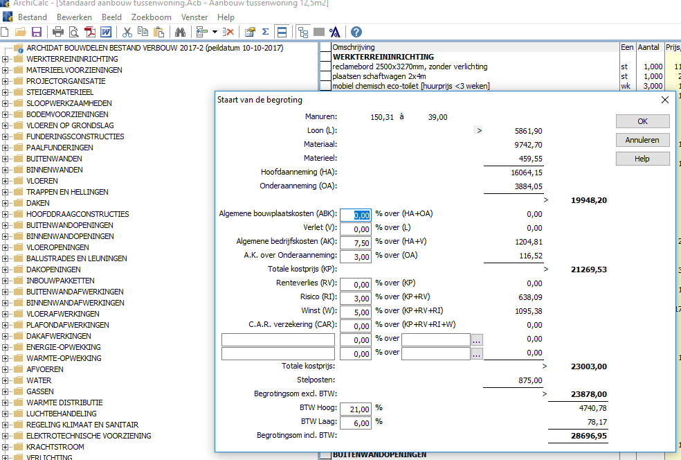 Calculatiesoftware voorbeeldscherm