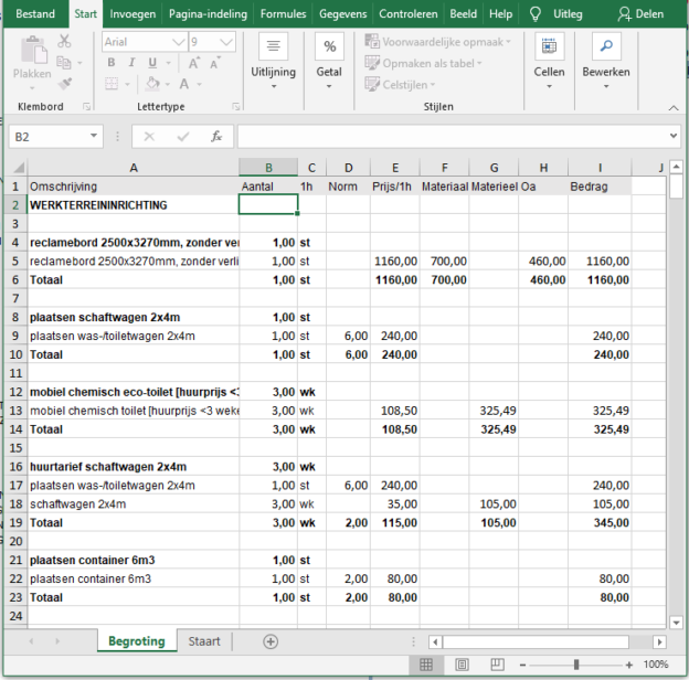 Exporteren naar Excel ArchiCalc Calculatiesoftware