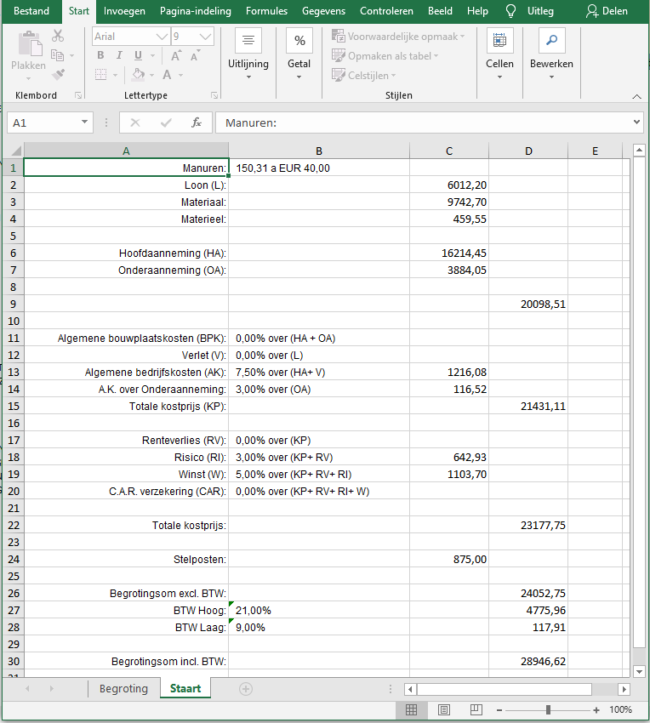 Exporteren naar Excel ArchiCalc Calculatiesoftware