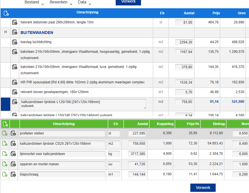 Onderbouwing met activiteiten, normen en tarieven